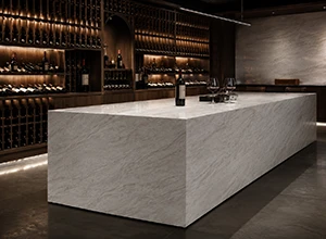 High-end printed quartz bar counter with continuous marble veining