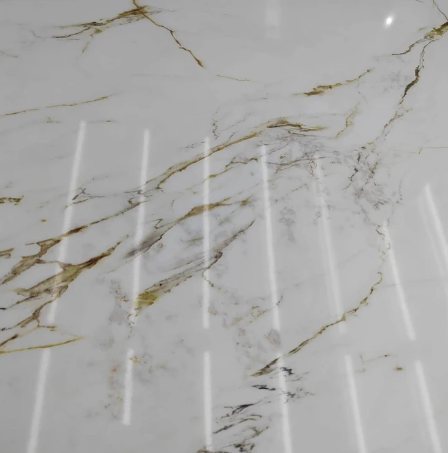 White marble-look quartz slab