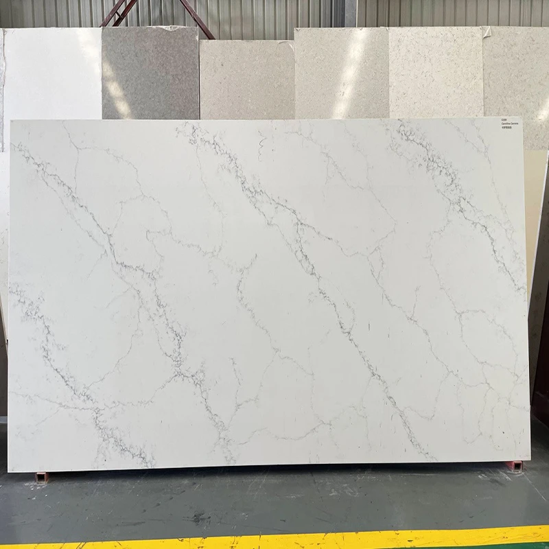 AsiaQuartz Carrara white quartz slab with natural grey veins, ideal for hotel and residential projects