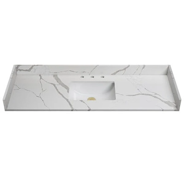 Quartz vanity tops wholesale with sink cutout and backsplash for bathroom projects