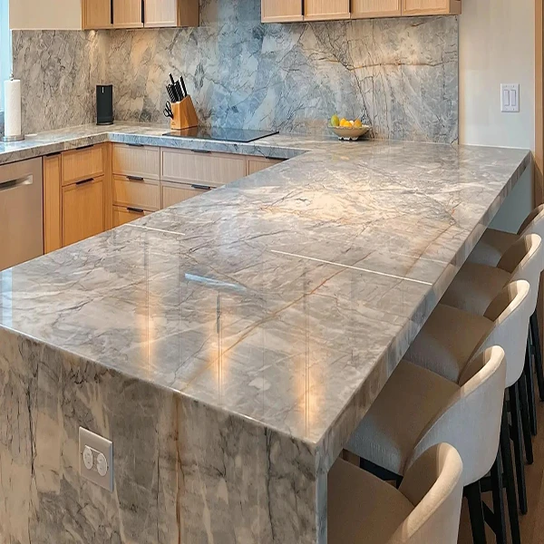 Wide-format prefab quartz kitchen island for builder and wholesale supply
