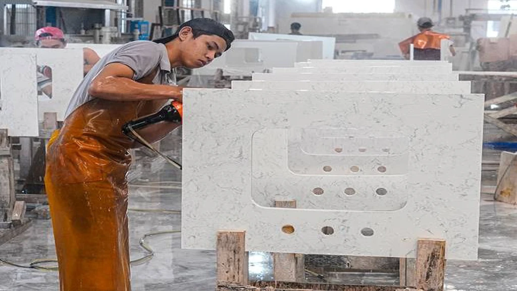asiaquartz quartz backsplash cutting fabrication