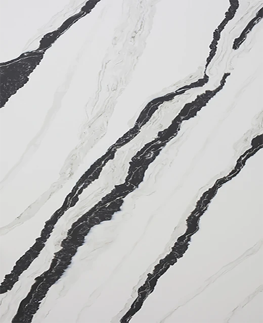 White classic quartz slab with bold black veins for countertop distributors and fabricators