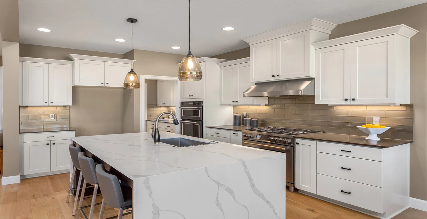 Modern commercial interior with quartz countertops for North American B2B stone projects
