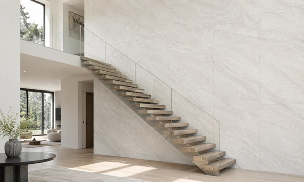 Printed quartz lobby wall panel application for commercial and residential projects