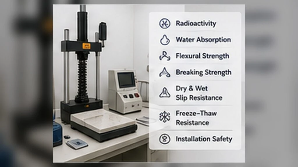 Stone testing equipment and mandatory performance items reviewed under the GB 46028-2025 safety standard.