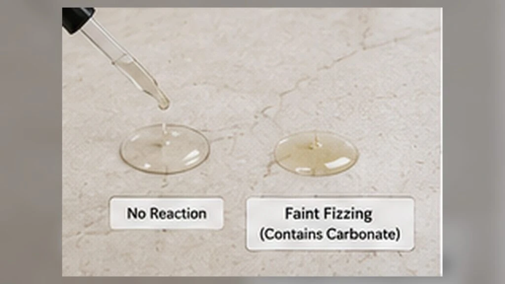 Quartz slab cleanability and stain-resistance screening using wine, coffee, cooking oil and soy sauce.