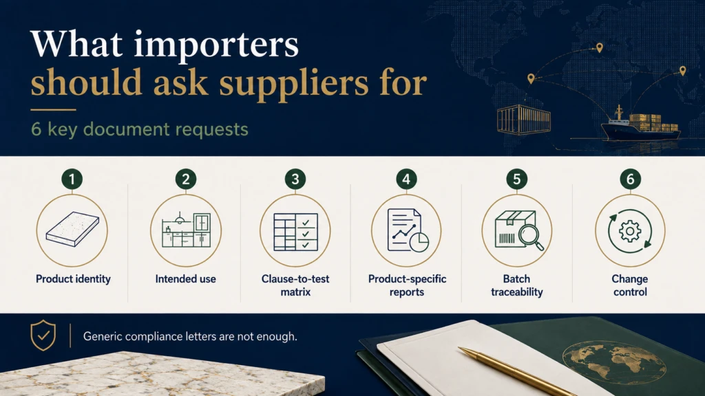 Five-step process for reviewing GB quartz test data by identifying the method, matching the SKU, checking project requirements and commissioning exact-method testing