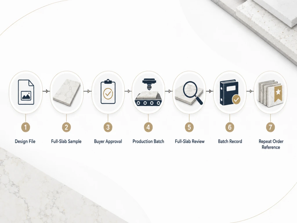 Printed quartz batch control and repeat-order reference process