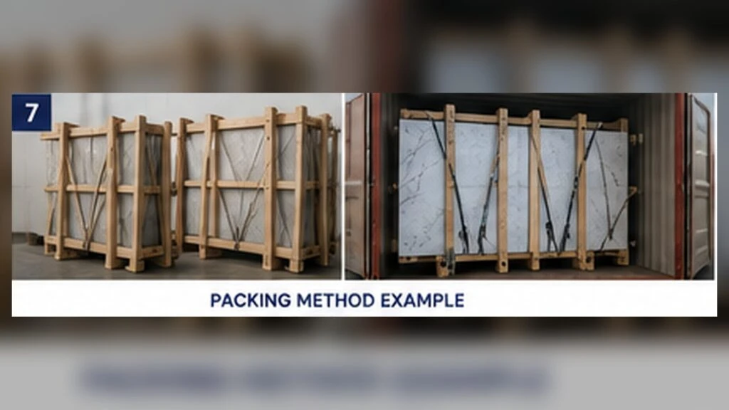 Quartz slabs secured in protective wooden packing frames for export shipment.